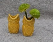 Tiny Owl Vase Pair in Stoneware with Golden Yarrow Glaze