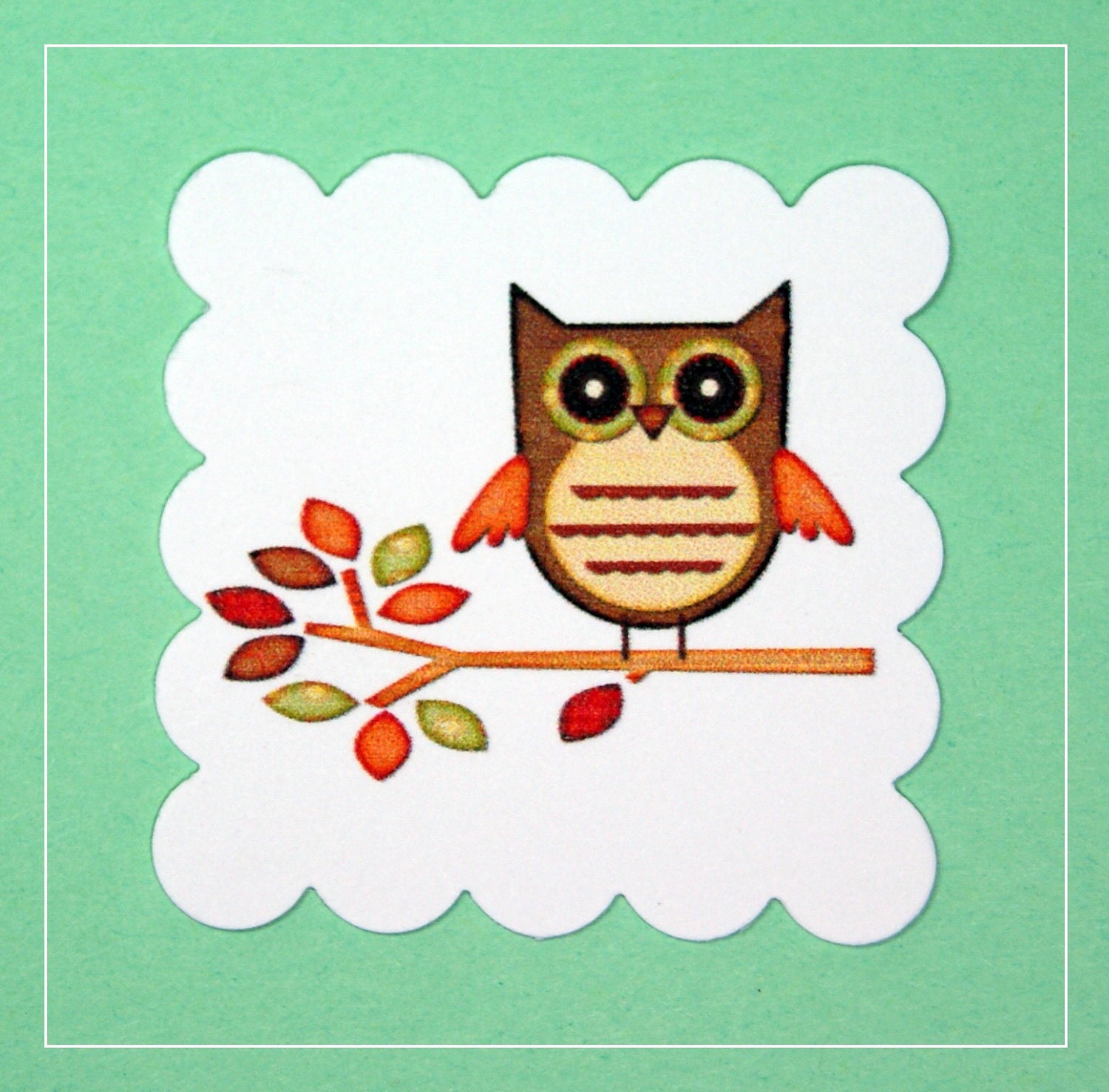 OWL on a Branch - Set of 8 scrapbooking tags