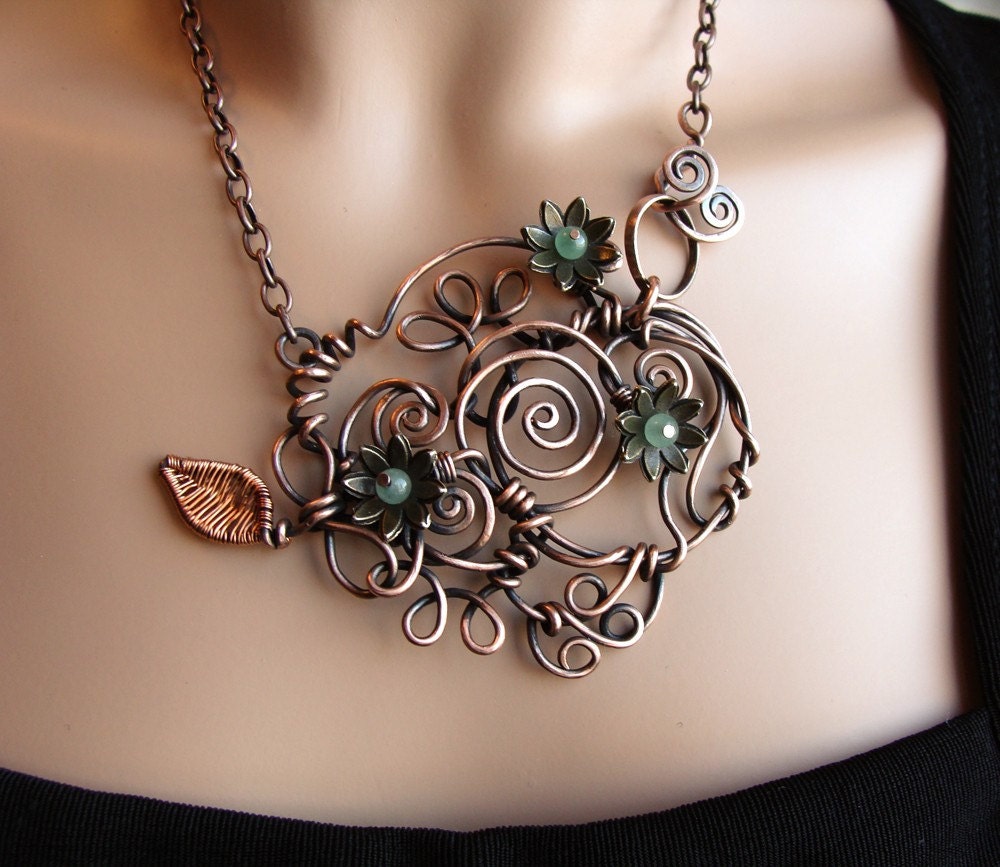 Romantic Copper Vine Necklace - Spirals - Handmade