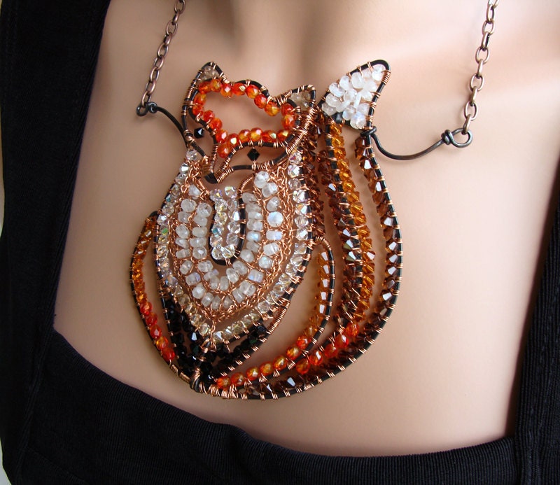 Fiery Fox Necklace - Copper, Moonstone, Crystal