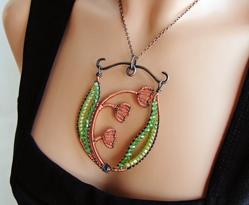 SALE - Lily of the Valley Necklace  -  Copper, Crystal