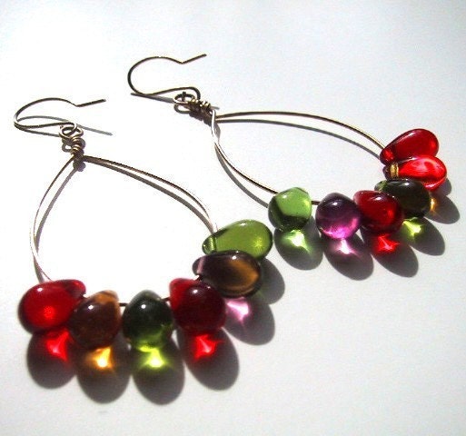 Hard Candy Earrings colorful glass teardrops on sterling silver hoops