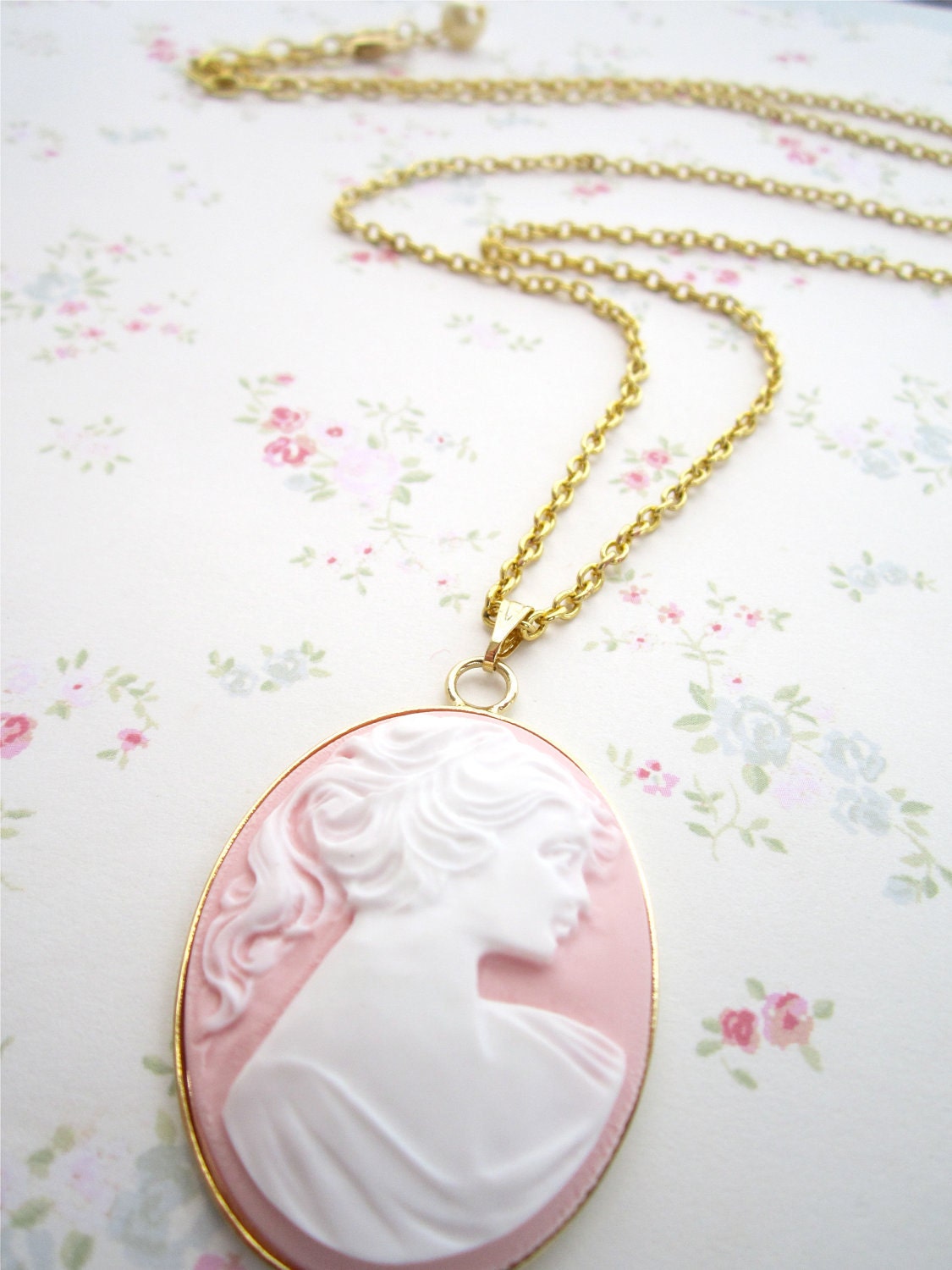 Pink Posh Long Cameo Necklace