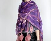 Leaf Nuno Felted Scarf Spring Summer Gold and Plum New Collection 2012