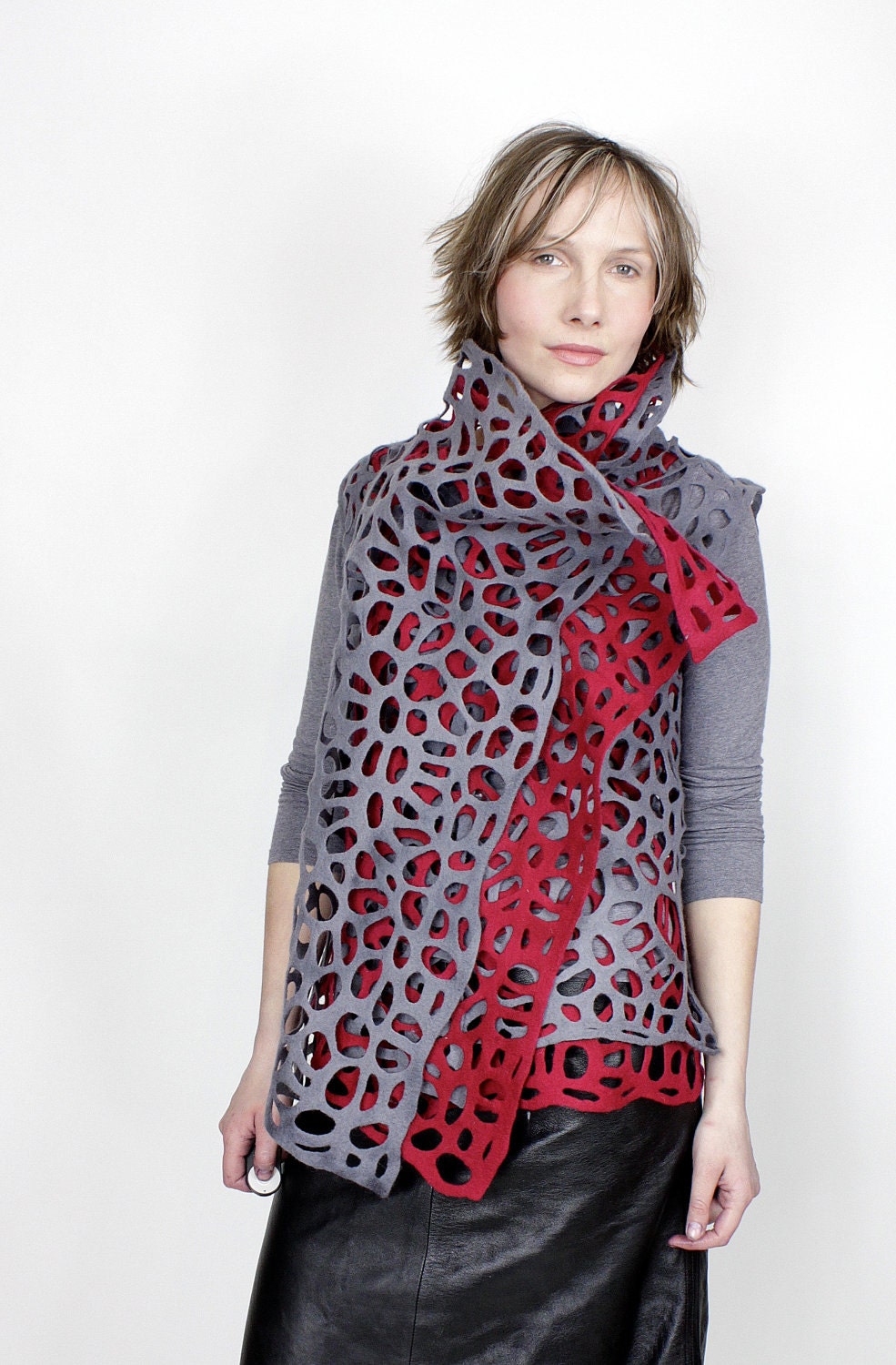 SPECIAL ORDER TWO grey and light grey   felted vests clothing grey lacy and airy