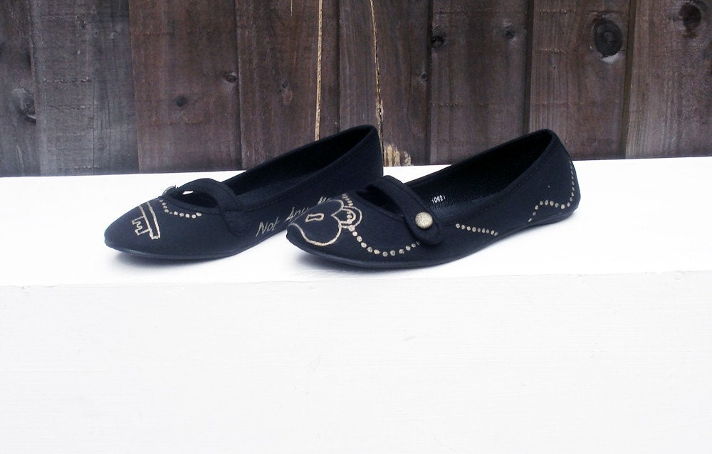 Hand Painted ballet flats - The Key-  Size UK 6/ US 8.5/ EU 39 - Kezbirdie