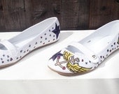 Hand painted flats - Old school Tatt Flats, UK 5/US 7.5/ EU 38 - Kezbirdie