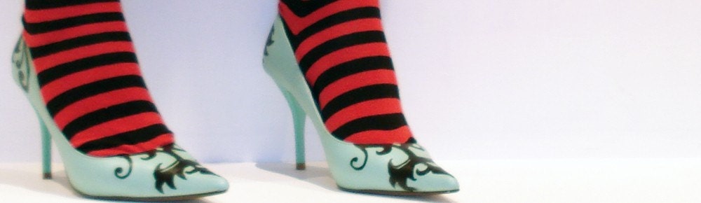 Pastel green and black, nouveau styled heels- UK5/ US7.5/ EU38