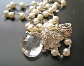 Crystal Quartz and Pearl necklace-Baby's Breath