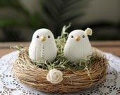 Custom Wedding Cake Topper - Small Hand Painted Love Birds with Nest