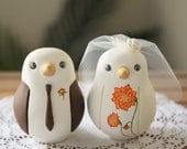 Custom Wedding Cake Topper - Large Hand Painted Love Birds with Painted Bouquet