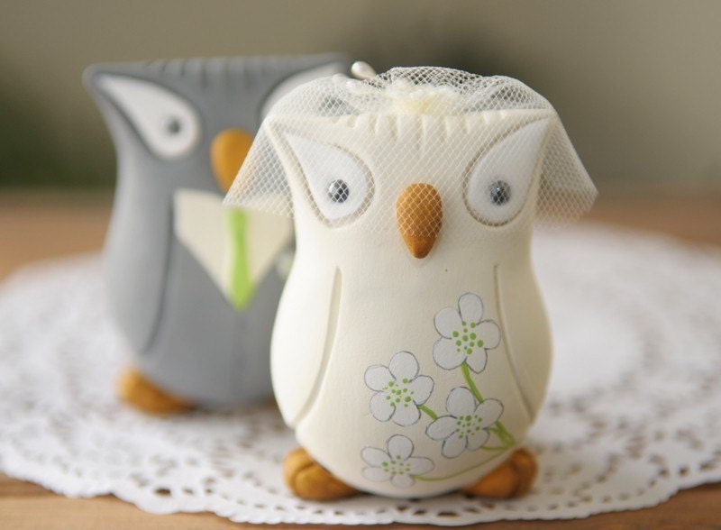 Custom Wedding Cake Topper - Hand Sculpted and Painted Owls
