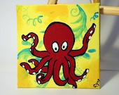 SALE - Geoff the Octopus - Original Acrylic Painting - 4x4