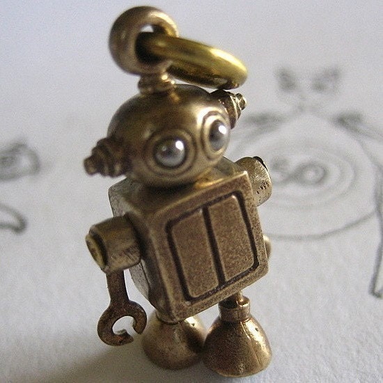 steampunk robot pendant Bubblehead robot in Bronze and stainless steel long antiqued brass ball chain