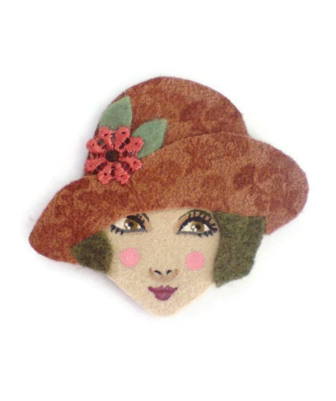Cute Flapper Fabric Brooch, Felt Brooch, Art Brooch, Wearable Art Jewelry, Mother's Day Gift