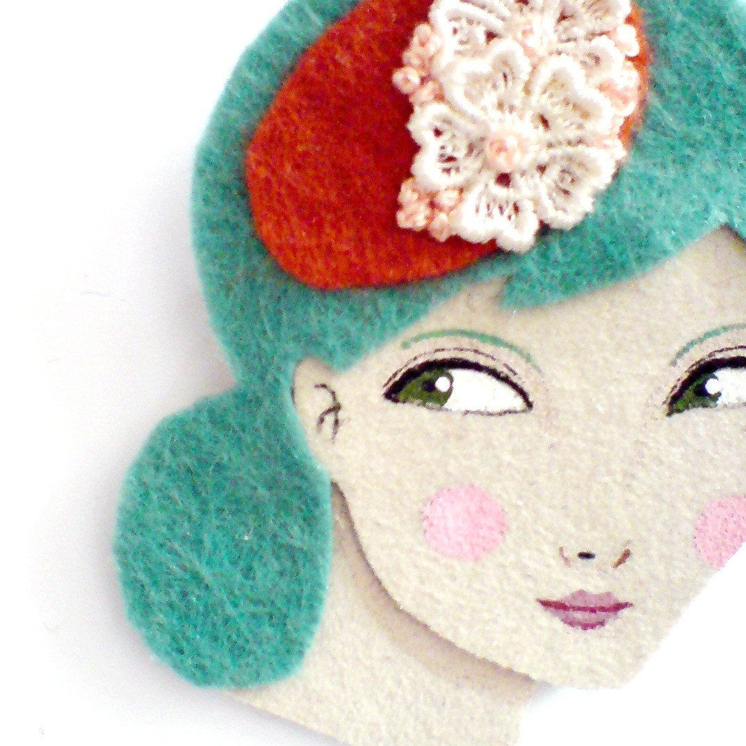Carol Ann - Handmade felt brooch vintage inspired, 1940s fashion style
