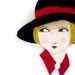 Felt brooch - Marion, 1920s spy girl, black, bronze, red, woman face