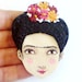 Felt brooch - Frida Kahlo, black, burgundy, magenta, pumpkin, woman face