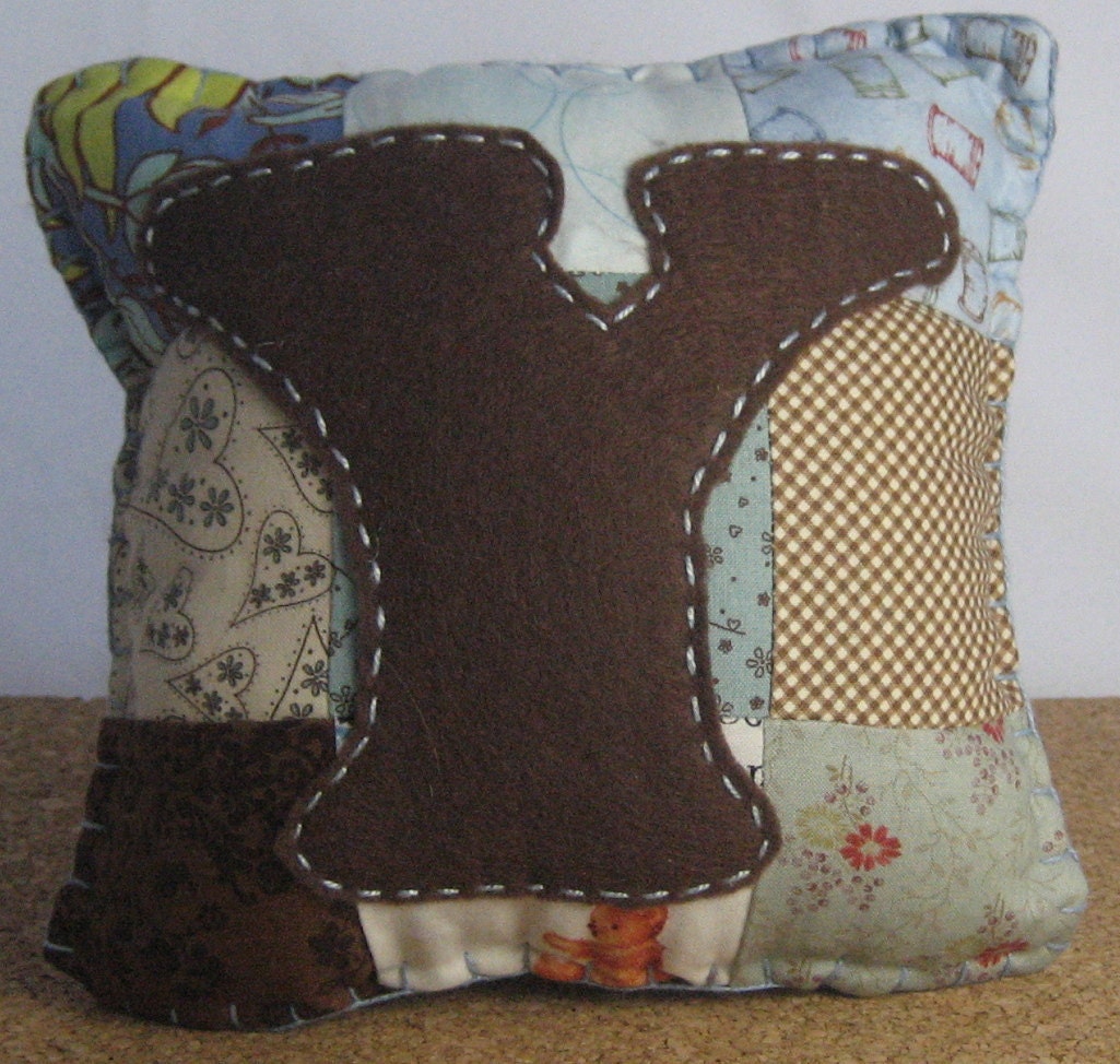 Brown and Light Blue "Y" Tooth Fairy Pillow - FELTITNYC