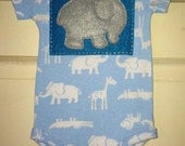 Elephant on Turquoise Blue on Blue Animal Print Baby Bodysuit (size 6m) - FELTITNYC