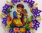Victorian Style Paper Ornament / Gift Tag - Little Girl with Her Dog