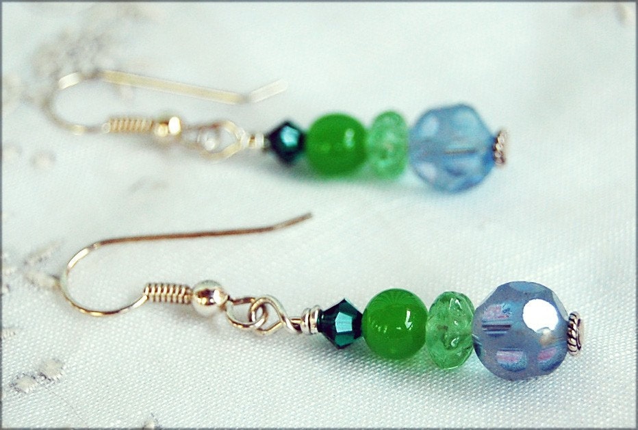 Sam Earrings, Sterling Silver with Vintage Glass