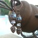 Pine Cone Charm Earrings with Sapphire Blue Czech Glass and Antiqued Copper
