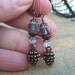 Pine Cone Charm Earrings with Sapphire Blue Czech Glass and Antiqued Copper
