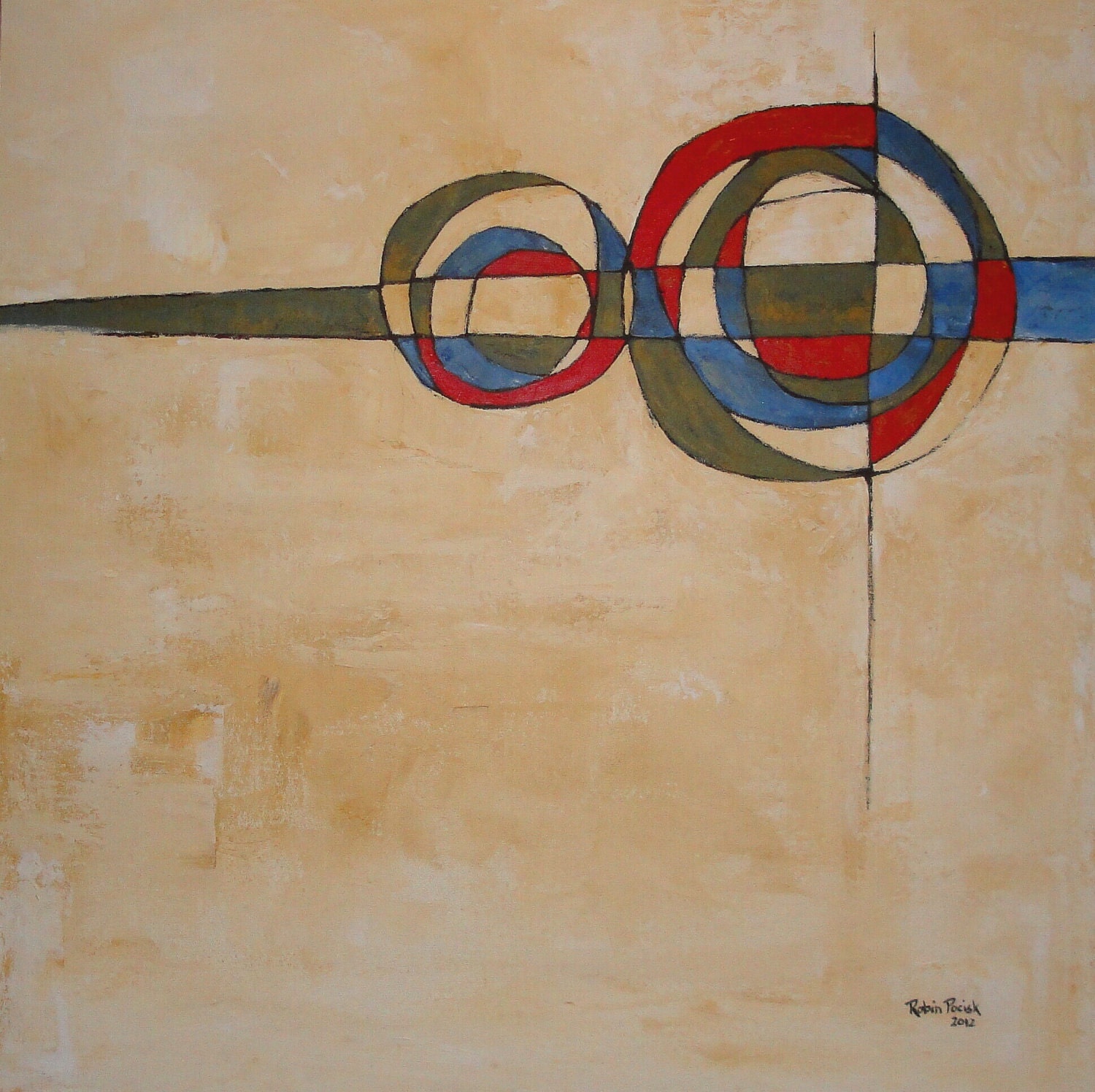 Mid Century Modern Art Painting 24 x 24 inch Abstract Acrylic by Robin Pocisk