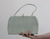 Vintage Faux Lizard Skin Purse . Minty Blue . Vinyl . High Fashion 1960s