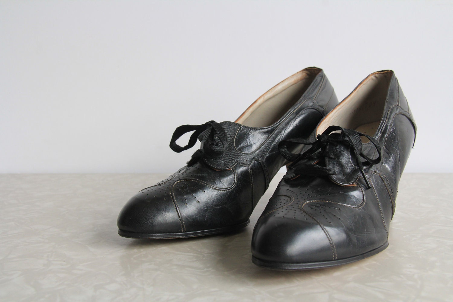 RESERVED Antique 1920s Shoes . High Heels . Black Leather . Flapper Footwear