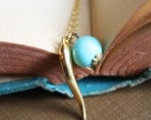 Tuskany- Golden Tusk and Vintage Turquoise Bead Necklace