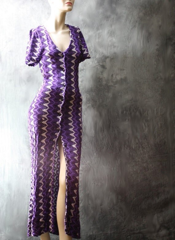 Vintage 1960s 1970s Sexy Bodycon Flame Stitch Maxi Dress or Jacket , Buttons all the way down the front . SALE 40.00
