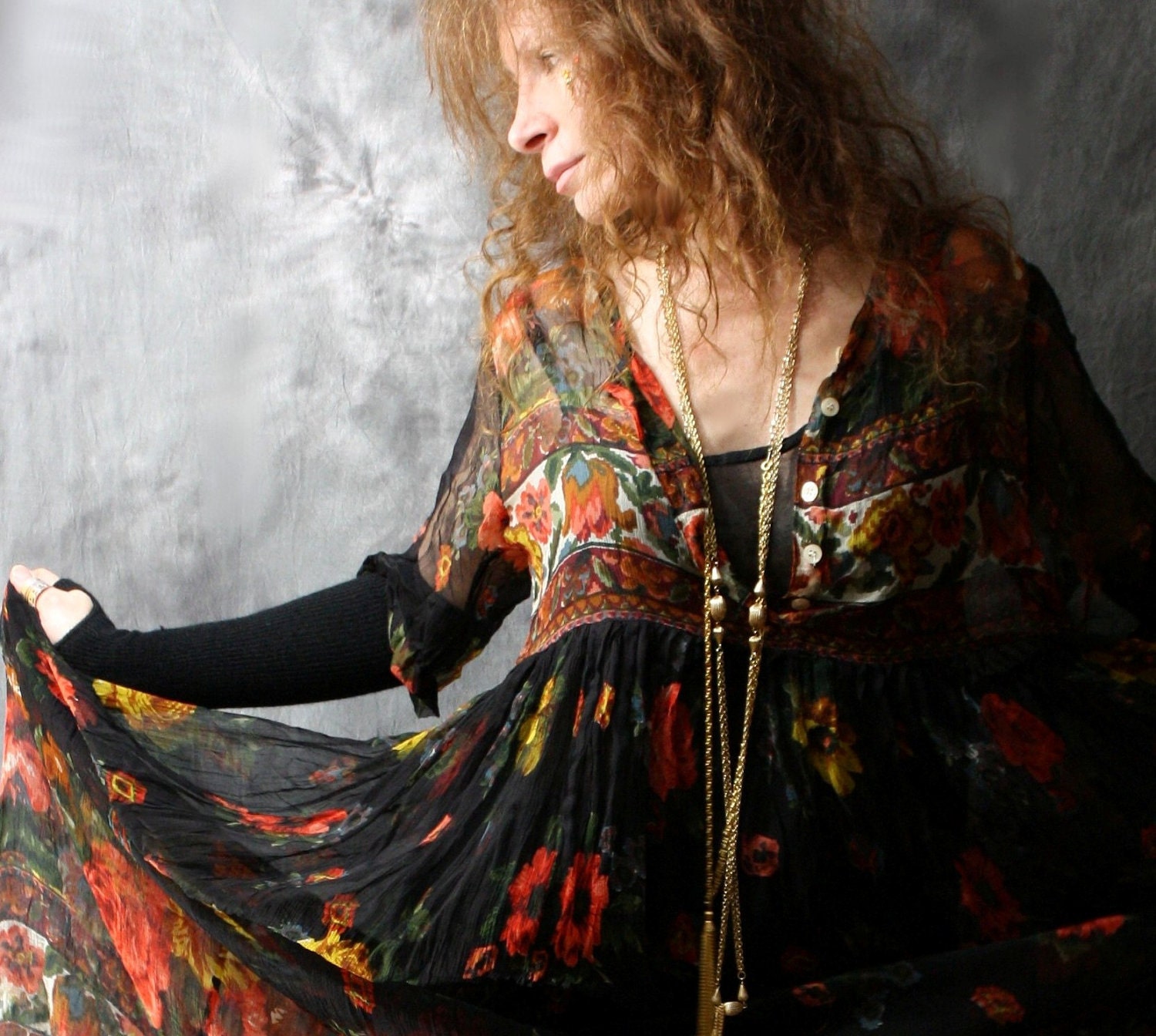 Reserved for Anna Kwon Adjusted Balance listing Vintage 80's Sweet Gypsy Rose Dress. Sheer Hippie India