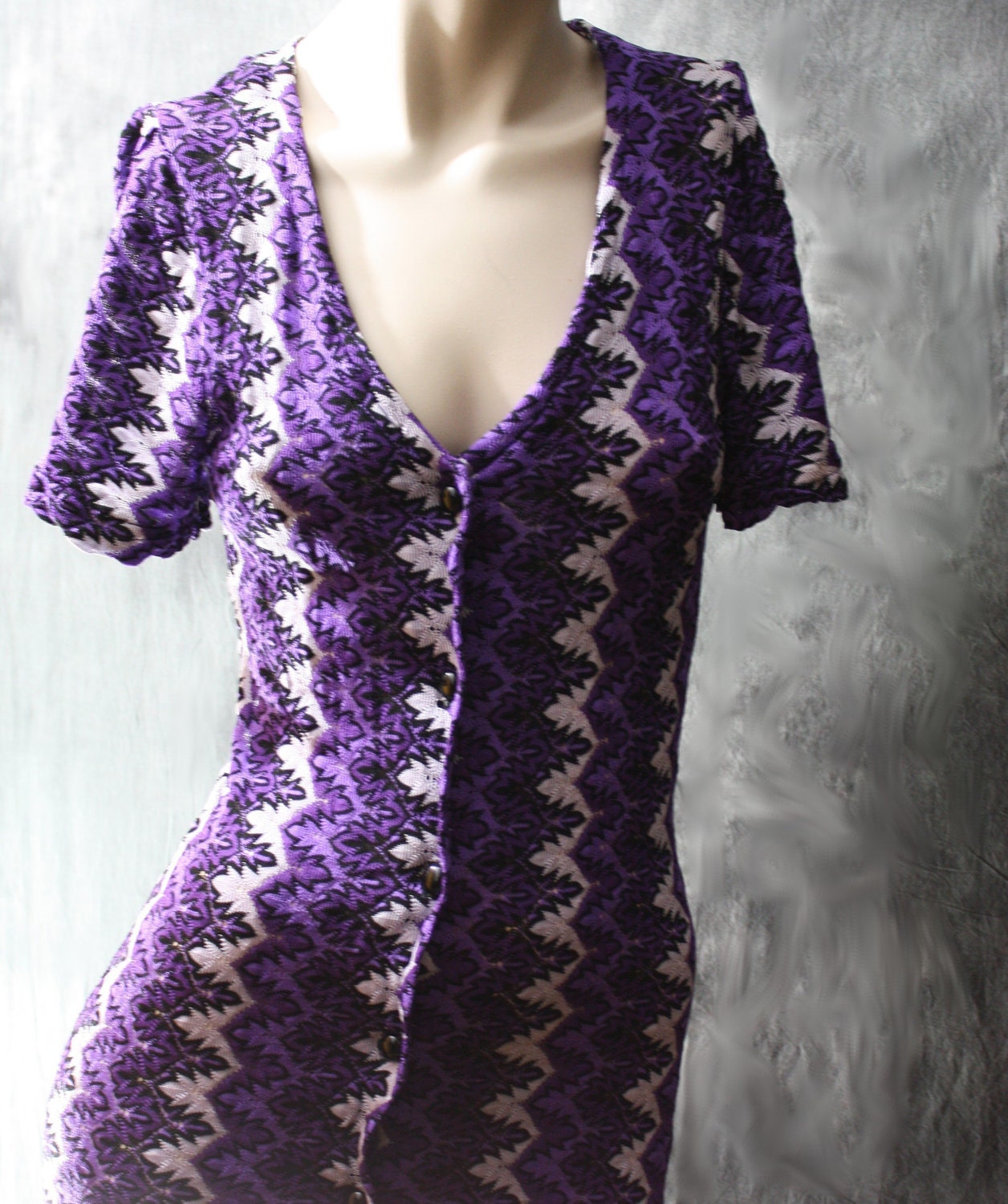 Vintage 1960s 1970s Sexy Bodycon Flame Stitch Maxi Dress or Jacket , Buttons all the way down the front . SALE 40.00