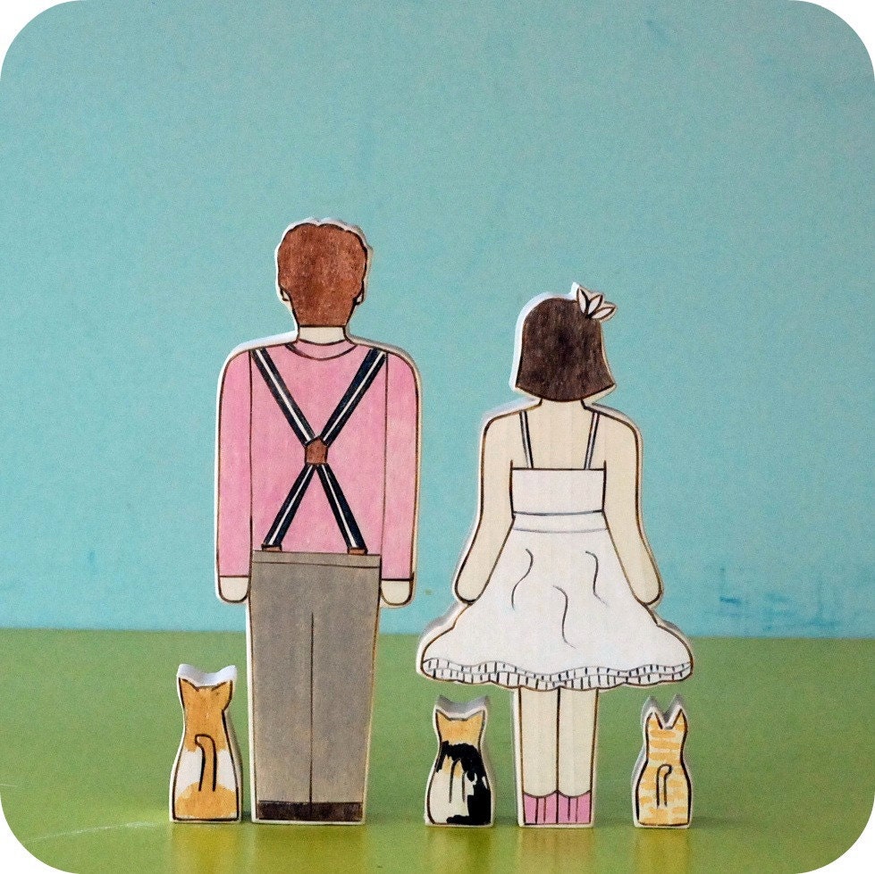 Custom Wedding Cake Topper couple with Three Pets