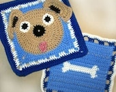 Ruff the Dog and Bone Granny Square Crochet PATTERN - Original - 2 different squares - PDF - Immediate Download