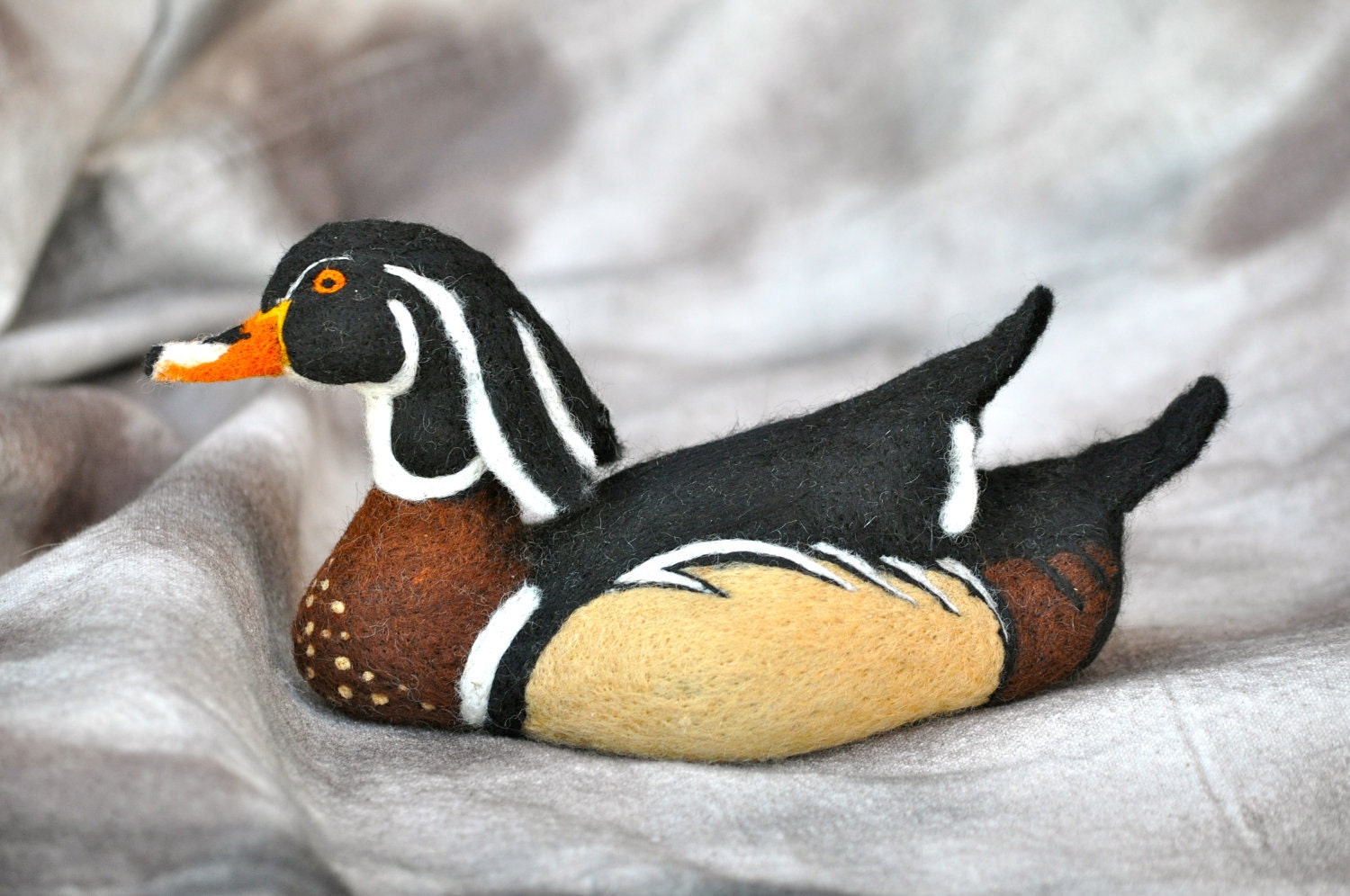 Needle Felted Wood Duck Decoy - waterfowl bird made out of wool