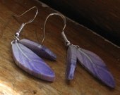 Small Delicate Purple Feather Cluster Earrings with Sterling Silver Earring Wires