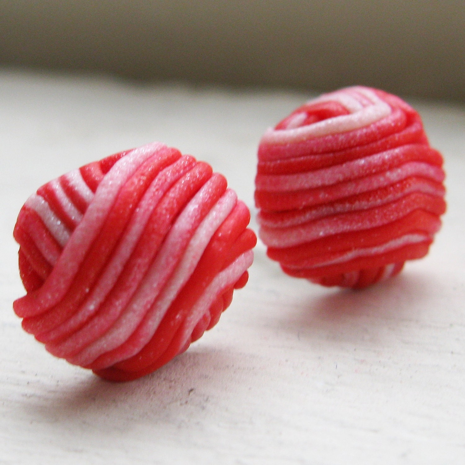 Red Yarnball Post Earrings Surgical Steel