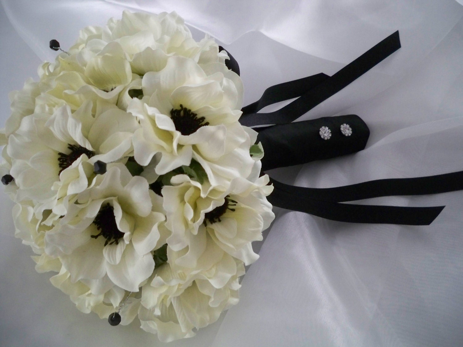 Silk Anemones with Inky Black Centers Bridal Bridesmaids Boutonniere Corsage Wedding Accessories Bouquet Set