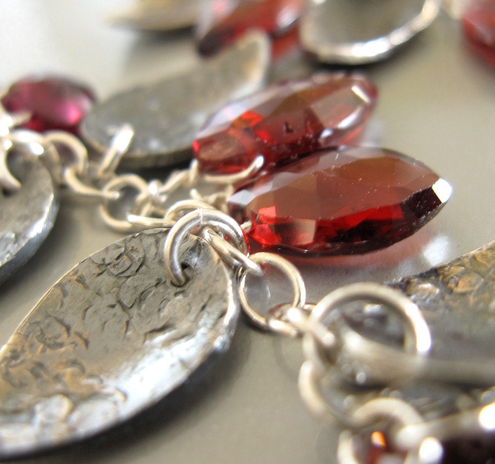 Garnet earrings, gemstones, sterling silver