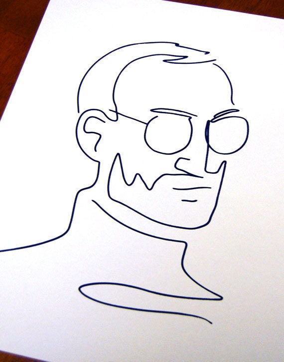 Apple Founder STEVE JOBS tribute - Line Drawing Silk Screen print - 11"x14"