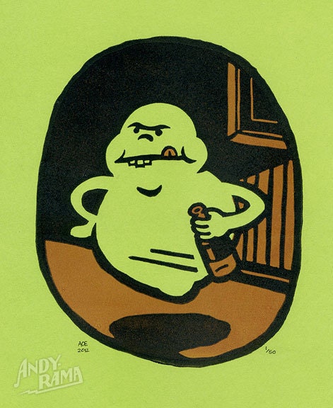 Ghostbusters SLIMER ghost lino block print