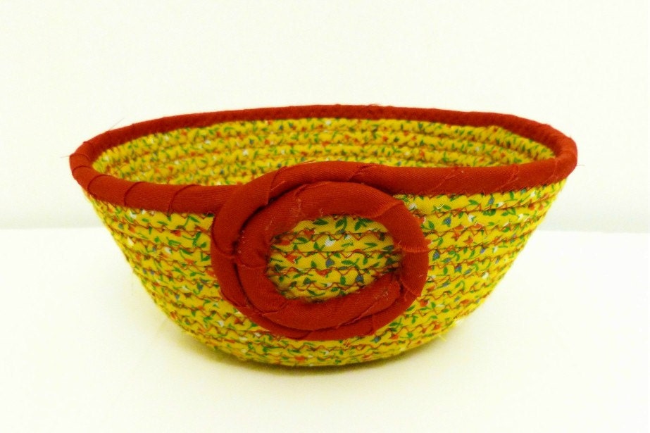 Small Fabric Coiled Bowl/Basket in Yellow/Red