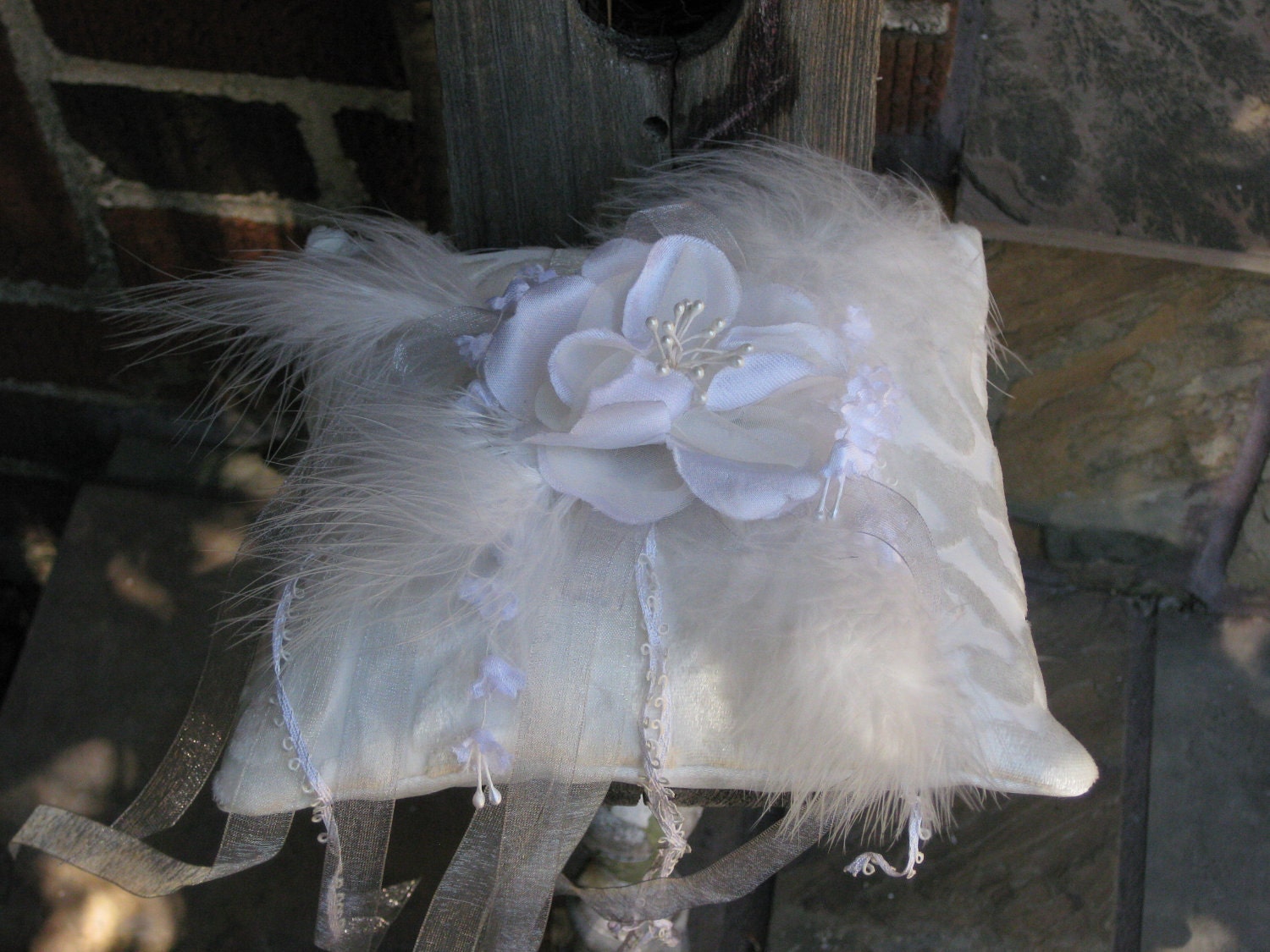 Feathery Flowery Ring Pillow