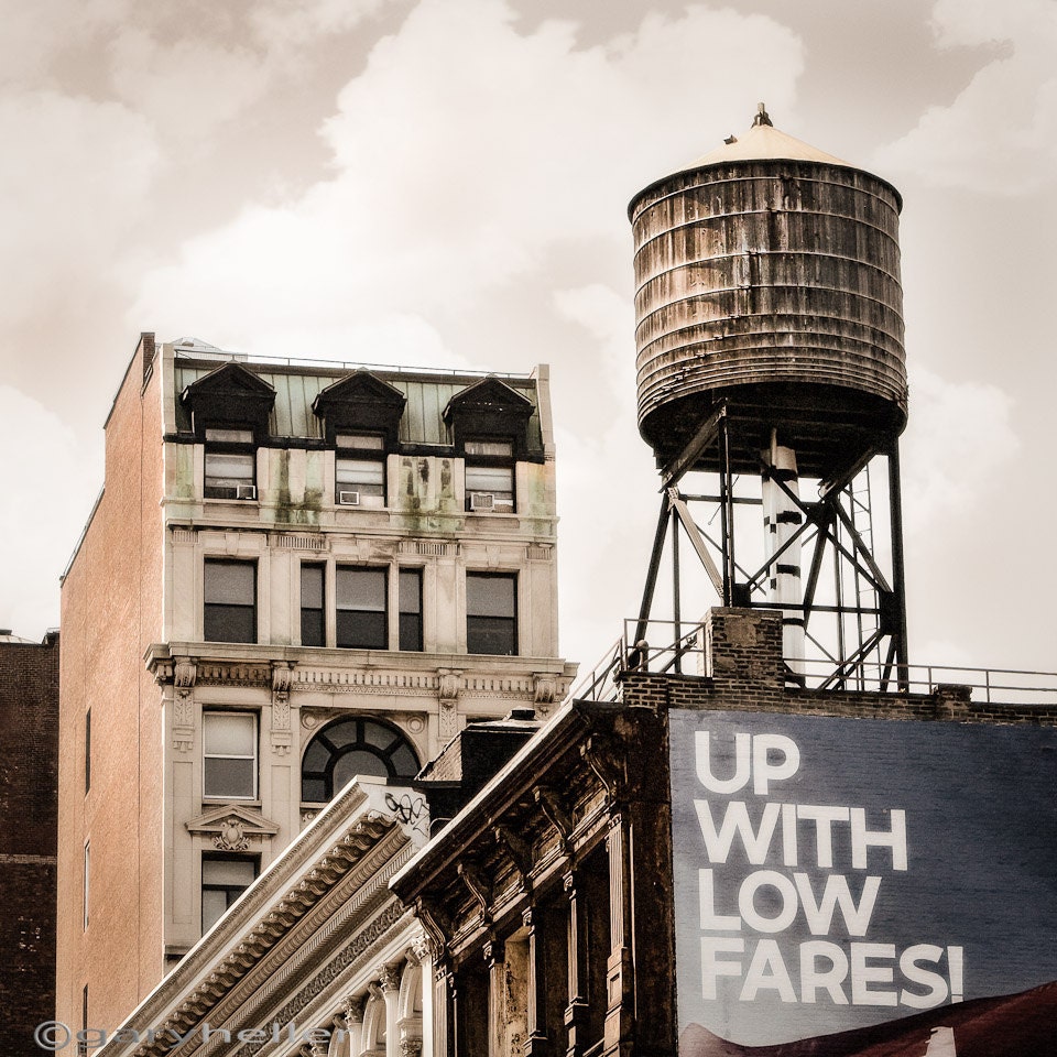 Water Tower New York Industrial Fine Art Color Photograph, Square Format, Urban, Rooftop Water Towers,Signed Print