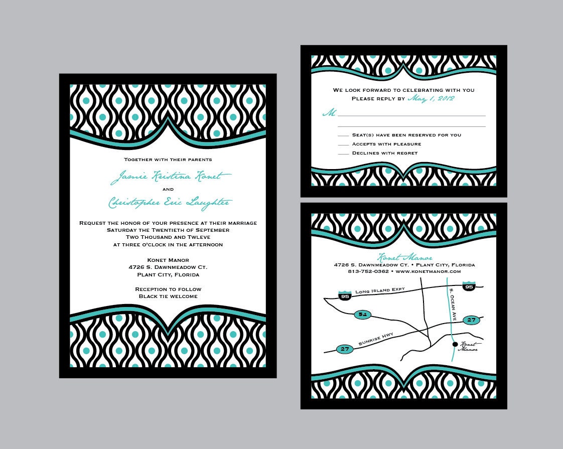Retro - Vintage MOD Antique 1950's Layered Pattern Wedding Invitation Set with Address Labels