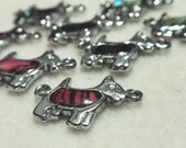 Scottie Dog Connector Beads Fancy Silver Tone and Iridescent Abalone Like Enamel Puppies Animals