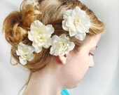 ivory flower hair pins, wedding flower hair accessories, bridal hair clips - CUPIDS KISSES -  white flower bobby pins, pearls